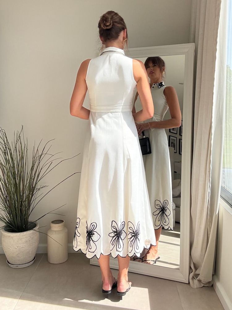 Style Cheat White Sleeveless Embroidered Shirt Dress - Image 2 of 4 Style Cheat White Sleeveless Embroidered Shirt Dress - Image 2 of 4