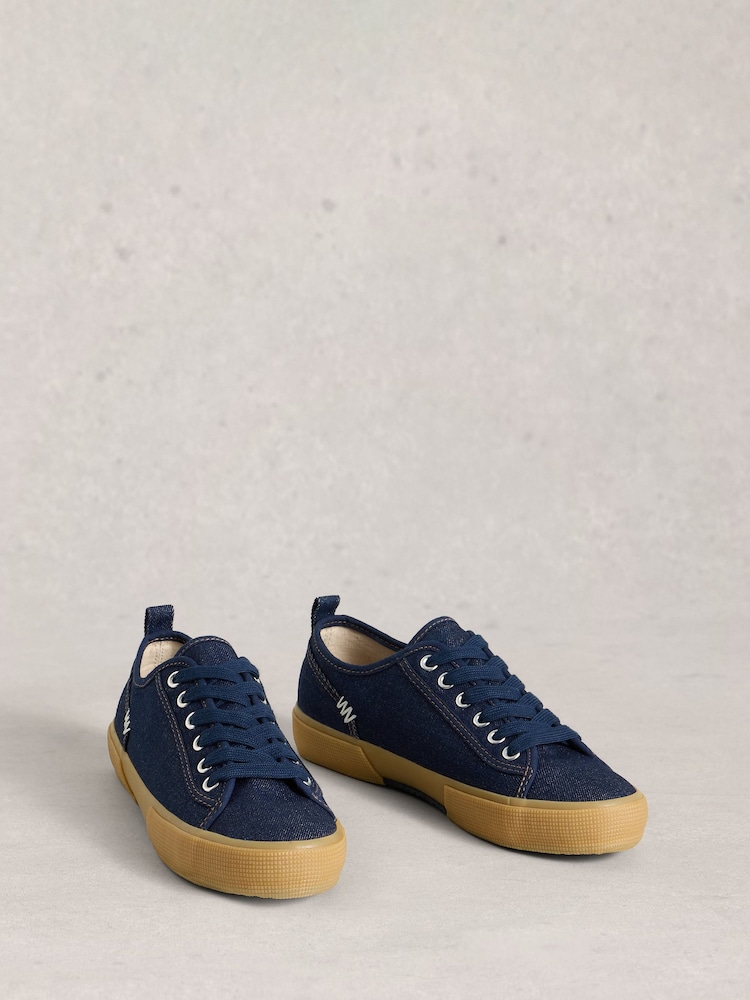 White Stuff Dark Blue Pippa Canvas Lace Up Trainers - Image 2 of 4 White Stuff Dark Blue Pippa Canvas Lace Up Trainers - Image 2 of 4