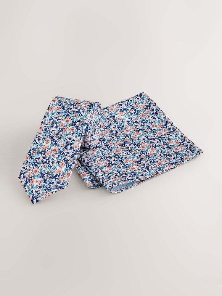White Ditsy Tie and Pocket Square Set - Image 1 of 4