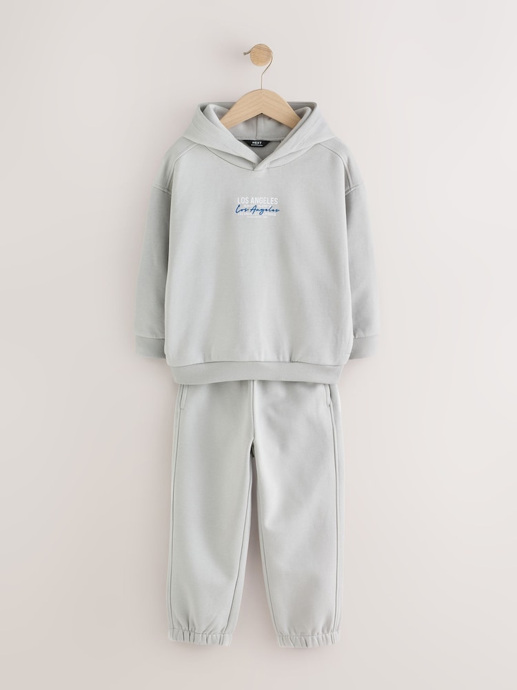 Grey Back Print Relaxed Fit Heavy Weight Hoody Jogger Set (3-16yrs) - Image 1 of 5 Grey Back Print Relaxed Fit Heavy Weight Hoody Jogger Set (3-16yrs) - Image 1 of 5