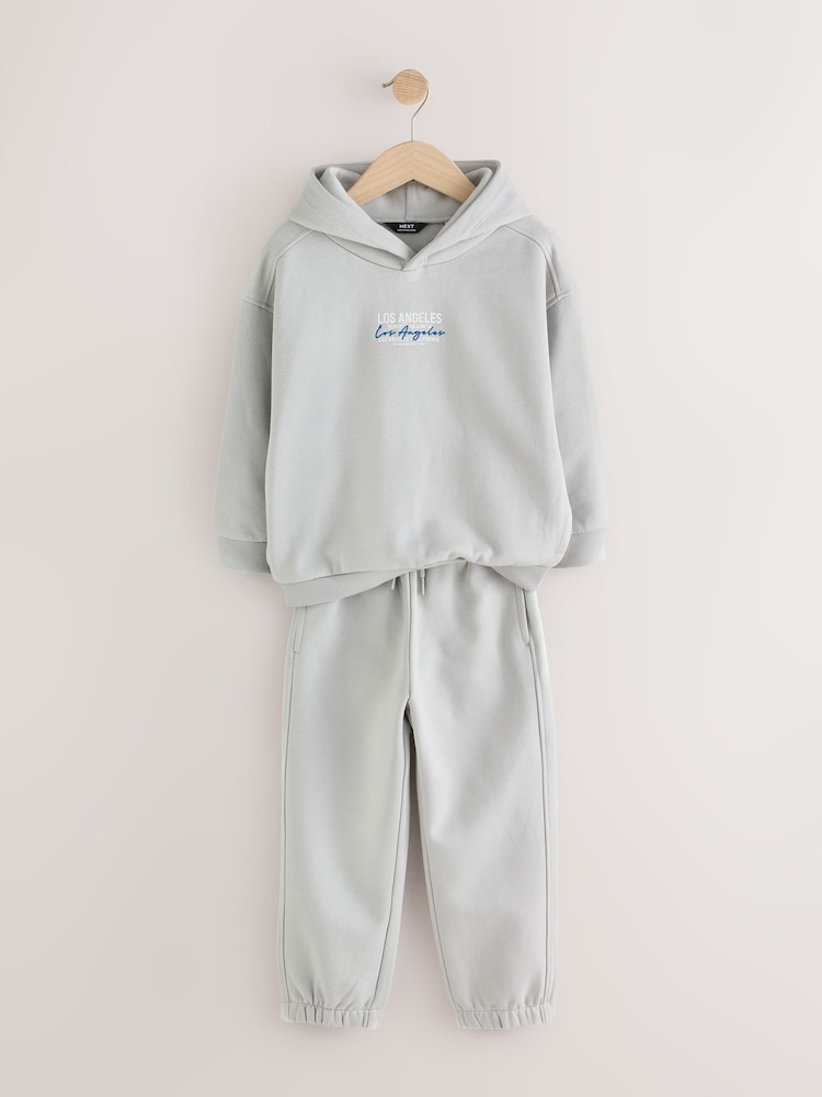 Grey Back Print Relaxed Fit Heavy Weight Hoody Jogger Set (3-16yrs) - Image 2 of 5 Grey Back Print Relaxed Fit Heavy Weight Hoody Jogger Set (3-16yrs) - Image 2 of 5