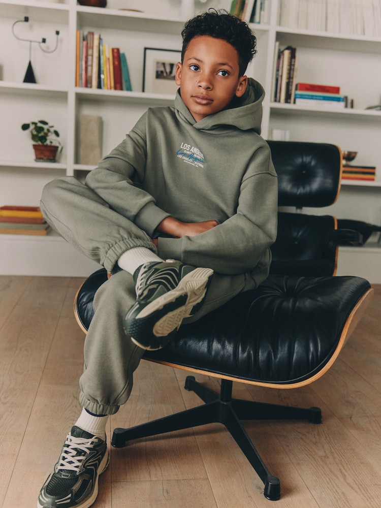 Soft Green Back Print Relaxed Fit Heavy Weight Hoody Jogger Set (3-16yrs) - Image 2 of 4 Soft Green Back Print Relaxed Fit Heavy Weight Hoody Jogger Set (3-16yrs) - Image 2 of 4