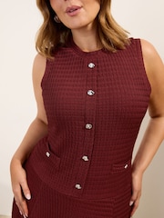 Friends Like These Chocolate Brown Curve Drop Waist Sleeveless Textured Jersey Midi Dress - Image 2 of 4