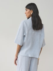 Slate/White Stripe 2 Pack Textured Short Sleeve Shirts With Linen - Image 3 of 9