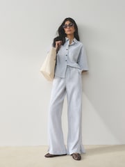 Slate/White Stripe 2 Pack Textured Short Sleeve Shirts With Linen - Image 4 of 9