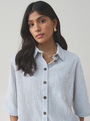 Slate/White Stripe 2 Pack Textured Short Sleeve Shirts With Linen - Image 5 of 9