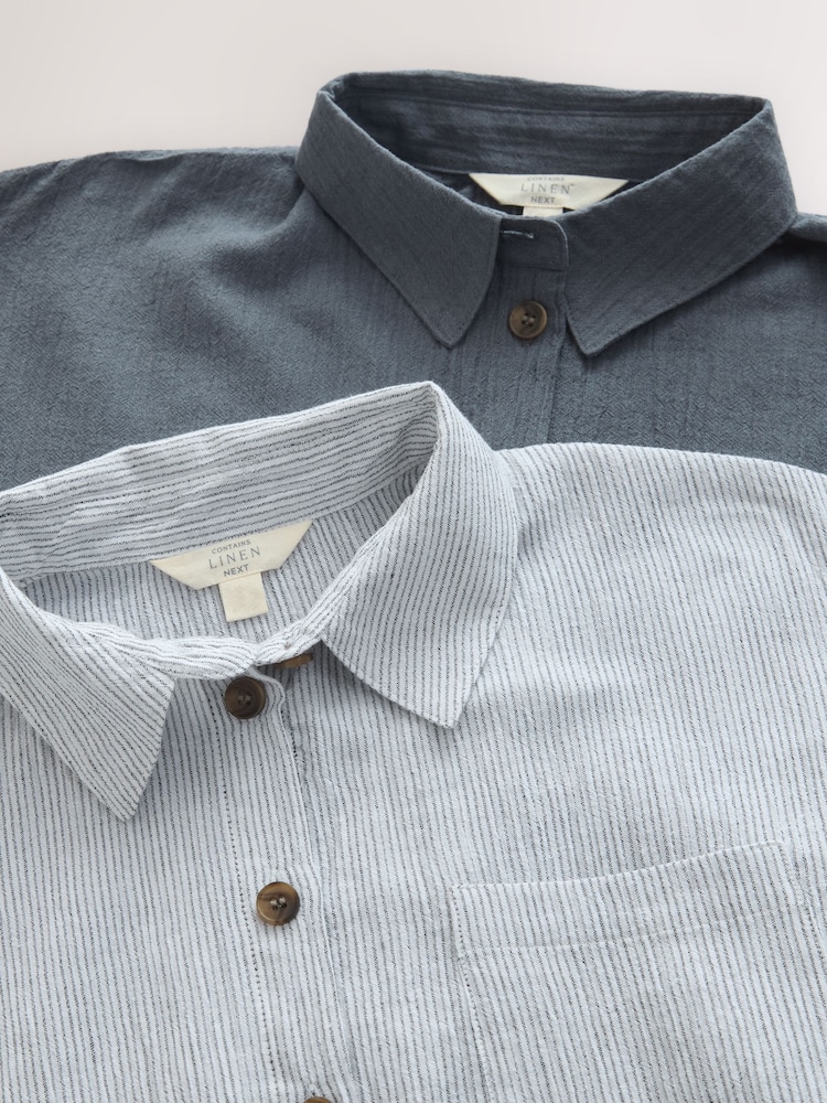 Slate/White Stripe 2 Pack Textured Short Sleeve Shirts With Linen - Image 9 of 9