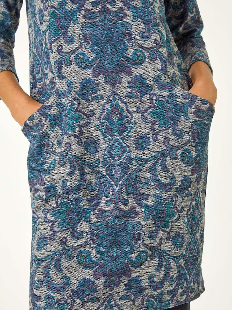 Roman Blue Baroque Pocket Detail Shift Dress - Image 5 of 5 Roman Blue Baroque Pocket Detail Shift Dress - Image 5 of 5