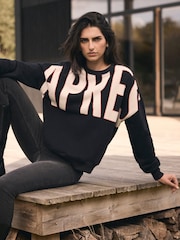 Mint Velvet Black Cotton Blend Graphic Apres Sweatshirt - Image 1 of 7