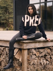 Mint Velvet Black Cotton Blend Graphic Apres Sweatshirt - Image 2 of 7