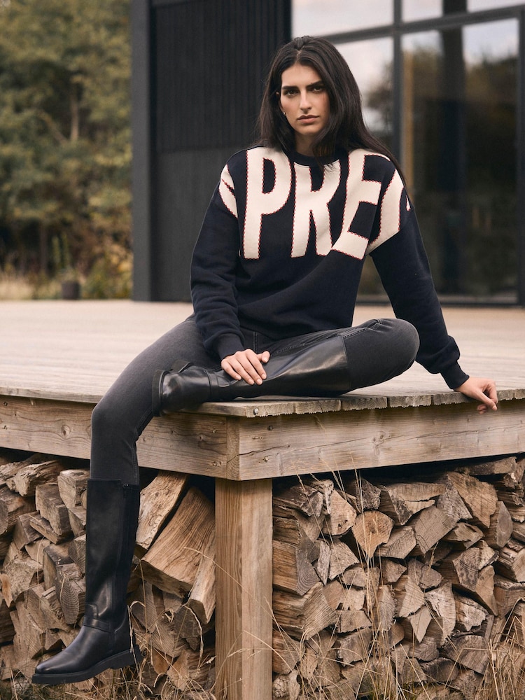 Mint Velvet Black Cotton Blend Graphic Apres Sweatshirt - Image 2 of 7