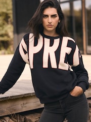 Mint Velvet Black Cotton Blend Graphic Apres Sweatshirt - Image 3 of 7