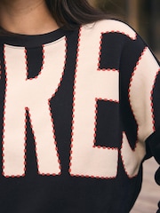 Mint Velvet Black Cotton Blend Graphic Apres Sweatshirt - Image 4 of 7