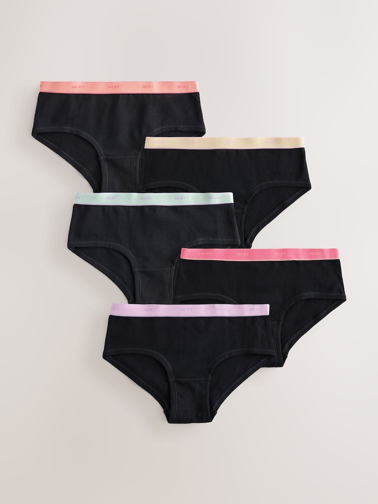 Black with Bright Waistband Hipster Briefs 5 Pack (3-16yrs) - Image 1 of 9 Black with Bright Waistband Hipster Briefs 5 Pack (3-16yrs) - Image 1 of 9
