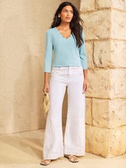 Love & Roses Light Blue 3/4 Sleeve Scallop V-Neck Jersey Top - Image 4 of 4