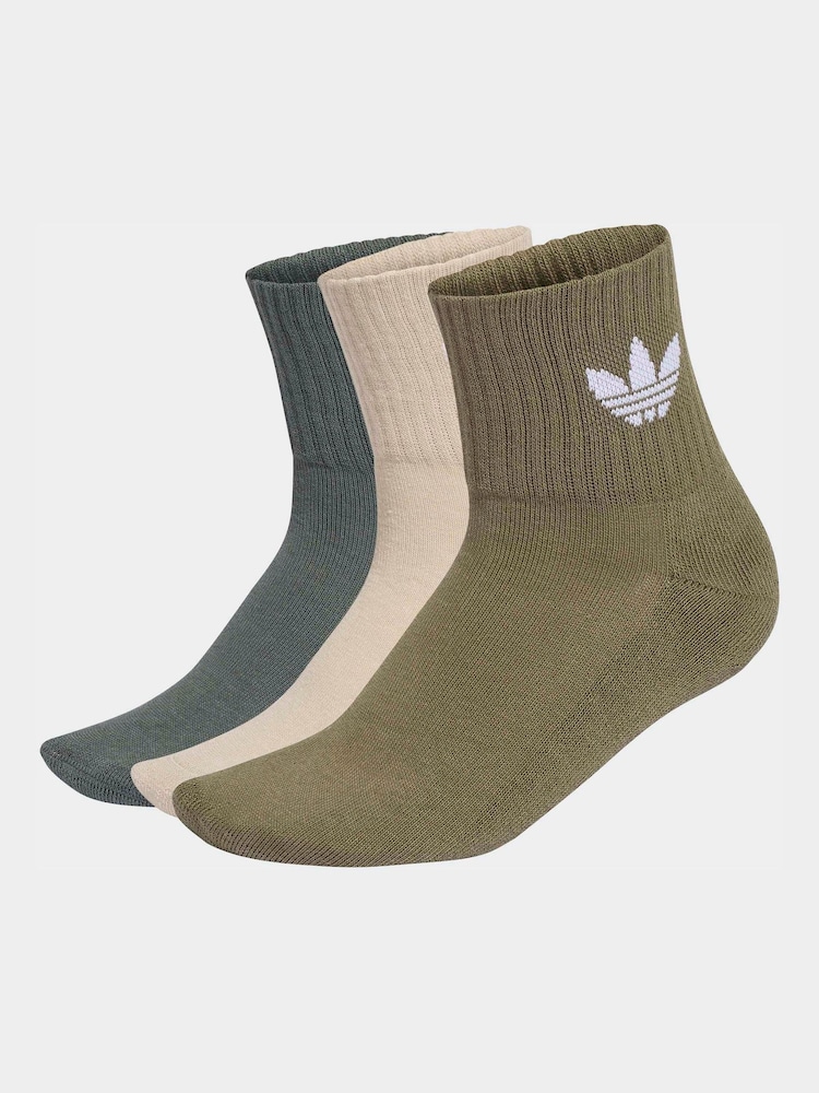 adidas Originals Dark Green Mid Ankle Socks 3 Pack - Image 1 of 3