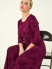 Roman Pink Petite Feather Print Stretch Midi Dress - Image 1 of 5