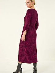 Roman Pink Petite Feather Print Stretch Midi Dress - Image 2 of 5