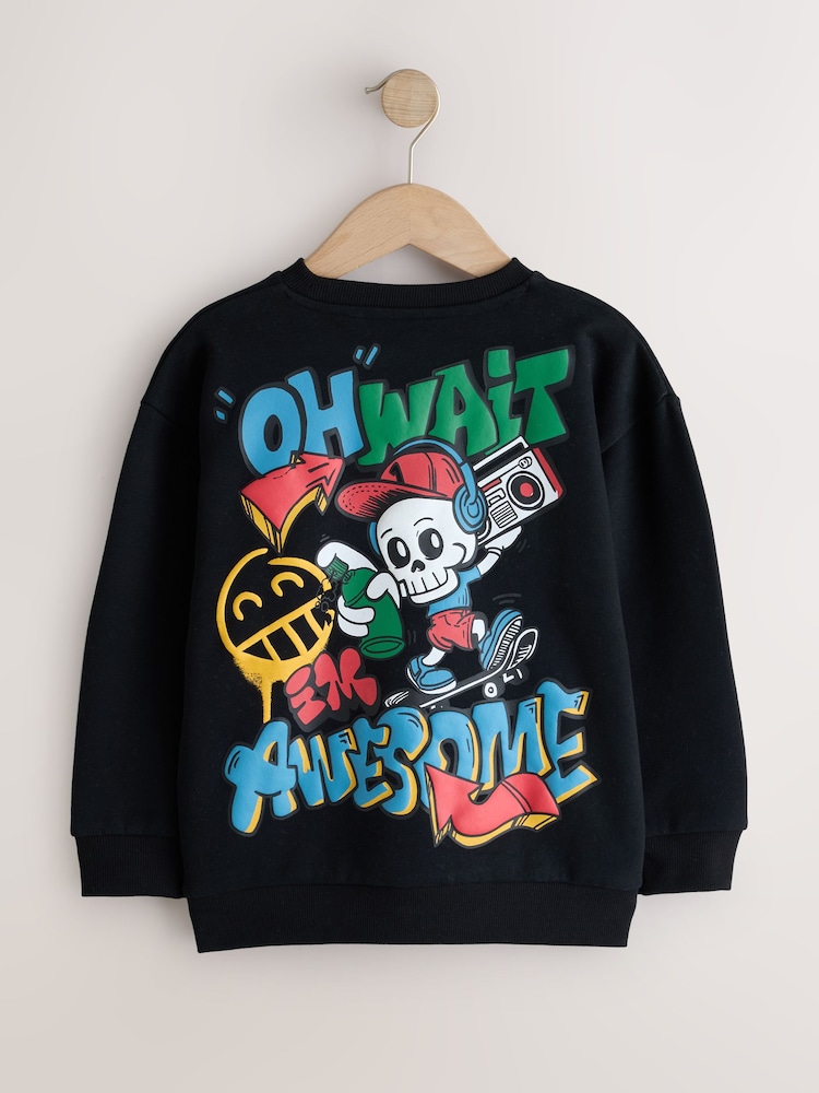 Black Regular Fit Graphic Crew Neck Sweater (3-16yrs) - Image 2 of 4 Black Regular Fit Graphic Crew Neck Sweater (3-16yrs) - Image 2 of 4