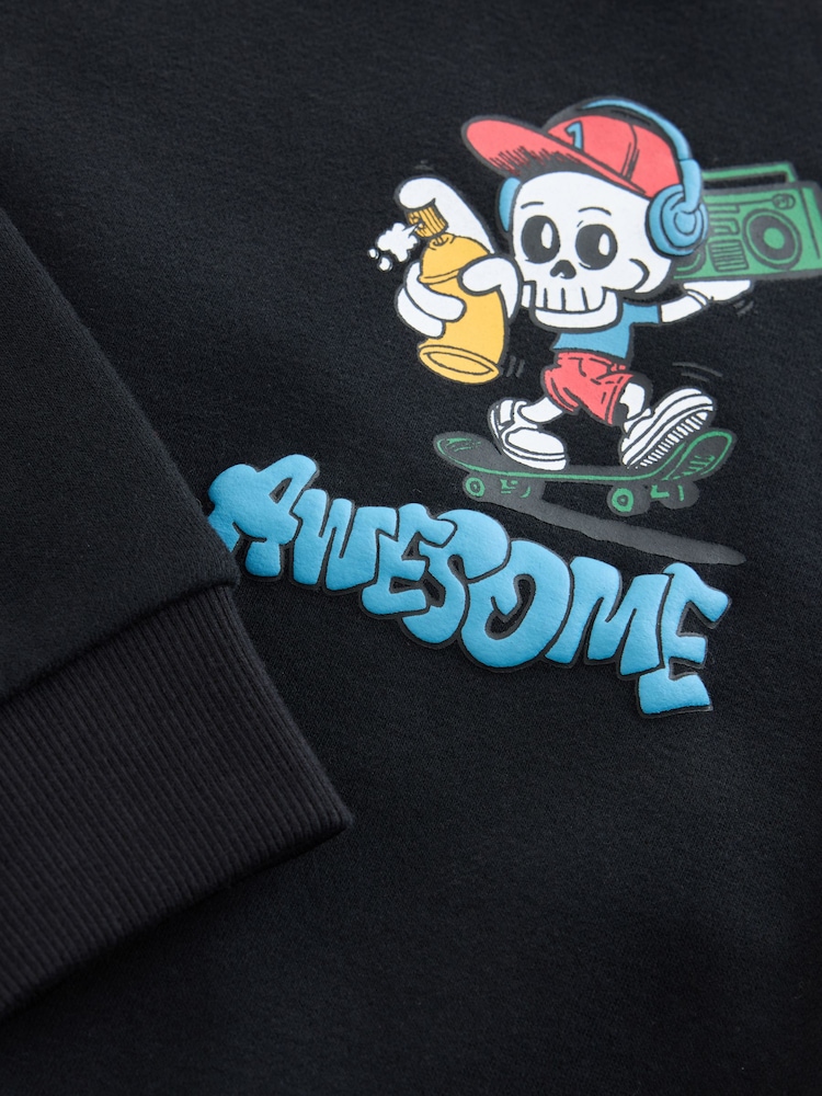 Black Regular Fit Graphic Crew Neck Sweater (3-16yrs) - Image 4 of 4 Black Regular Fit Graphic Crew Neck Sweater (3-16yrs) - Image 4 of 4