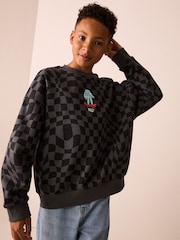 Black/Grey Oversized Fit Graphic Crew Neck Sweater (3-16yrs) - Image 1 of 4