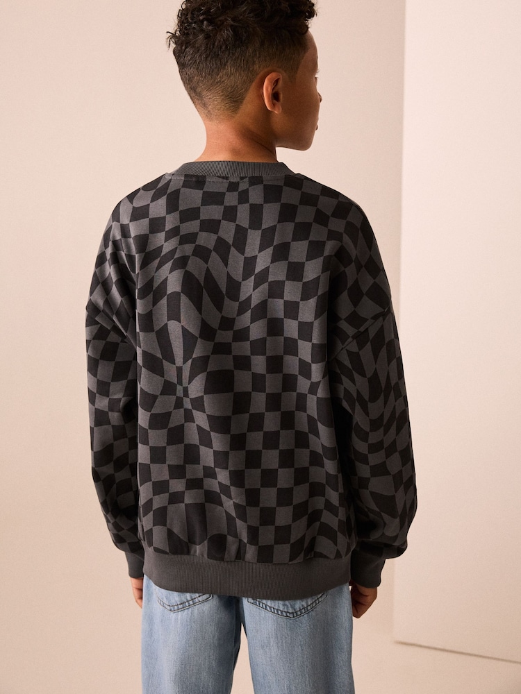 Black/Grey Oversized Fit Graphic Crew Neck Sweater (3-16yrs) - Image 2 of 4