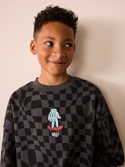 Black/Grey Oversized Fit Graphic Crew Neck Sweater (3-16yrs) - Image 3 of 4