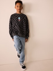 Black/Grey Oversized Fit Graphic Crew Neck Sweater (3-16yrs) - Image 4 of 4