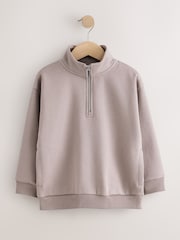 Mink Brown Smart Funnel Neck Quarter Zip Through Sweat Top (3-16yrs) - Image 1 of 4