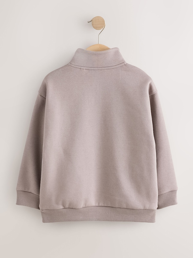 Mink Brown Smart Funnel Neck Quarter Zip Through Sweat Top (3-16yrs) - Image 2 of 4 Mink Brown Smart Funnel Neck Quarter Zip Through Sweat Top (3-16yrs) - Image 2 of 4