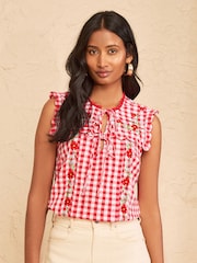 Love & Roses Embroidered Bib Sleeveless Blouse - Obraz 1 z 4
