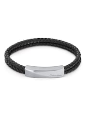 Calvin Klein Brown Braided Leather Bracelet With Multi-faceted Magnetic Closure - Image 1 of 3