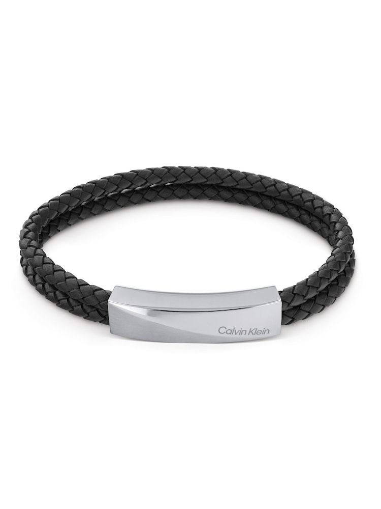 Calvin Klein Brown Braided Leather Bracelet With Multi-faceted Magnetic Closure - Image 1 of 3 Calvin Klein Brown Braided Leather Bracelet With Multi-faceted Magnetic Closure - Image 1 of 3