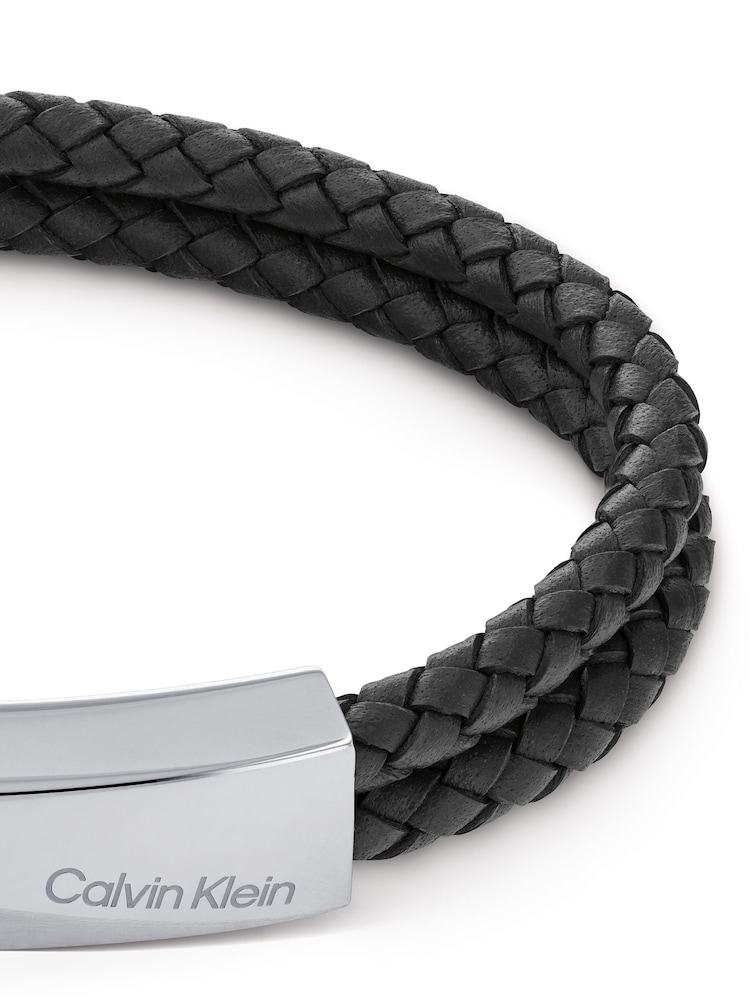 Calvin Klein Brown Braided Leather Bracelet With Multi-faceted Magnetic Closure - Image 2 of 3 Calvin Klein Brown Braided Leather Bracelet With Multi-faceted Magnetic Closure - Image 2 of 3
