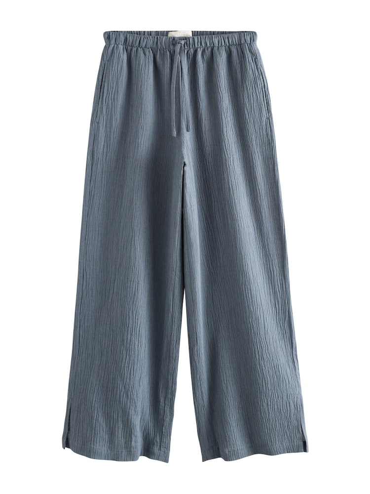Slate Blue/White Stripe Textured Wide Trousers With Linen 2 Pack - Image 10 of 10