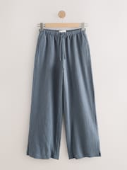 Slate Blue/White Stripe Textured Wide Trousers With Linen 2 Pack - Image 2 of 10