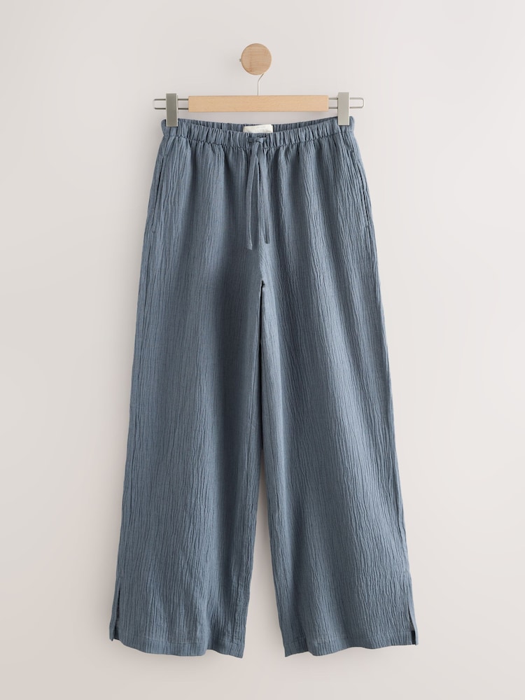 Slate Blue/White Stripe Textured Wide Trousers With Linen 2 Pack - Image 2 of 10
