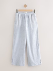 Slate Blue/White Stripe Textured Wide Trousers With Linen 2 Pack - Image 3 of 10