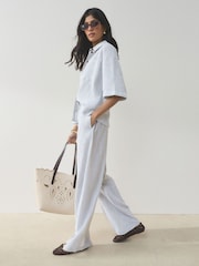 Slate Blue/White Stripe Textured Wide Trousers With Linen 2 Pack - Image 6 of 10