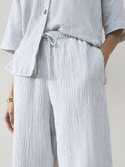 Slate Blue/White Stripe Textured Wide Trousers With Linen 2 Pack - Image 7 of 10