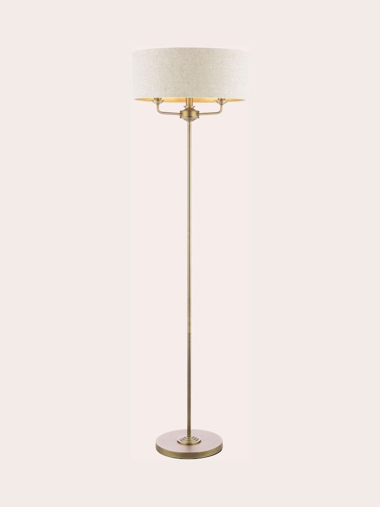 Laura Ashley Brass Brass Sorrento 3 Light Matt Antique Natural Linen Floor Lamp - Image 6 of 6 Laura Ashley Brass Brass Sorrento 3 Light Matt Antique Natural Linen Floor Lamp - Image 6 of 6