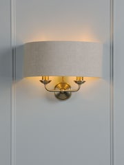Laura Ashley Brass Sorrento Matt Antique Natural Linen 2 Wall Light - Image 1 of 6