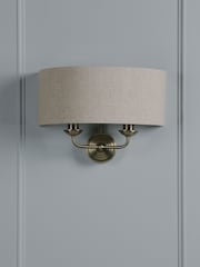 Laura Ashley Brass Sorrento Matt Antique Natural Linen 2 Wall Light - Image 2 of 6