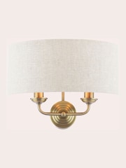 Laura Ashley Brass Sorrento Matt Antique Natural Linen 2 Wall Light - Image 3 of 6