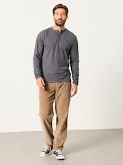 FatFace Henley Washed Black Long Sleeve Woodside - Image 4 of 6