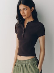 The Set 4 Pack Ribbed Button Henley Short Sleeve T-Shirts Brown/Pink/Neutral/White - Image 1 of 6
