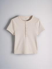 The Set 4 Pack Ribbed Button Cropped Henley Short Sleeve T-Shirts Brown/Pink/Neutral/White - Image 10 of 14