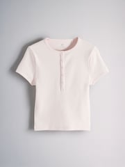 The Set 4 Pack Ribbed Button Cropped Henley Short Sleeve T-Shirts Brown/Pink/Neutral/White - Image 11 of 14