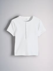 The Set 4 Pack Ribbed Button Cropped Henley Short Sleeve T-Shirts Brown/Pink/Neutral/White - Image 12 of 14