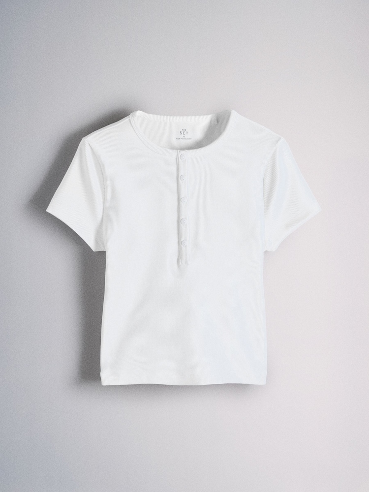 The Set 4 Pack Ribbed Button Henley Short Sleeve T-Shirts Brown/Pink/Neutral/White - Image 6 of 6